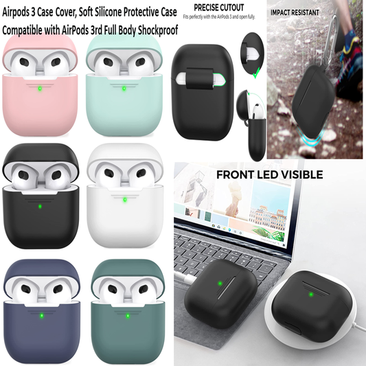 AhaStyle Compatible with AirPods 3 Case Cover, Shock-Resistant Protective Silicone Case Cover for AirPods 3rd Generation 2021 with Keychain, Front LED Visible, Grass Green or Blue