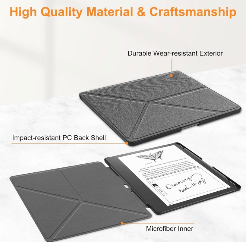 HoYiXi Origami Case for 10.2-inch Introducing Kindle Scribe 1st Generation 2022 Release Slim Leather Protective Cover with Foldable Stand Blue -Grey - Green - Black&nbsp;