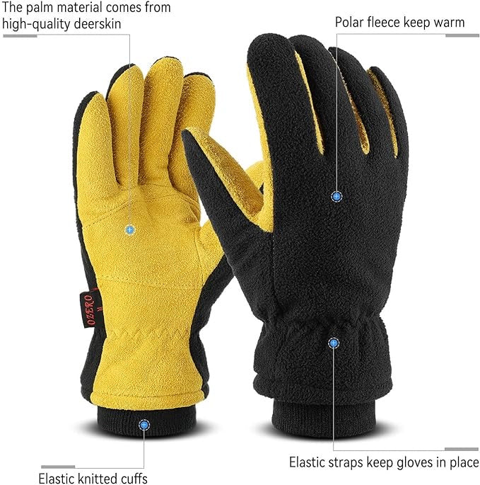 OZERO Winter Gloves, Windproof Thermal Suede Leather Gloves, for Men and Women