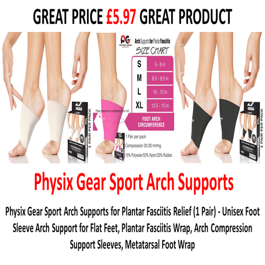 Physix Gear Sport Arch Supports for Plantar Fasciitis Relief (1 Pair) - Unisex Foot Sleeve Arch Support for Flat Feet, Plantar Fasciitis Wrap, Arch Compression Support Sleeves, Metatarsal Foot Wrap