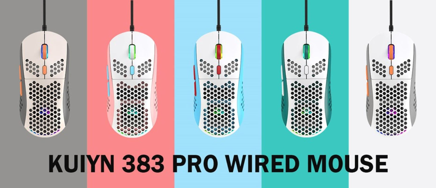 KUIYN 383 PRO M8 Ultralight Wired Gaming Mouse, Lightweight Honeycomb Shell, 6 RGB Breathing Backlit Mice, 6 Adjustable DPI 6400, USB Optical Model Aerox Mice