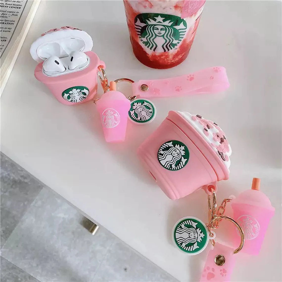 STSNano Cute Case for AirPod 1/2 Food Character Design Funny Kawaii Fun Air Pod 1/2 Silicone Cover Unique 3D for Girls Boys Kids Teen Cases for AirPods 1st/2nd (Pink Coffee)