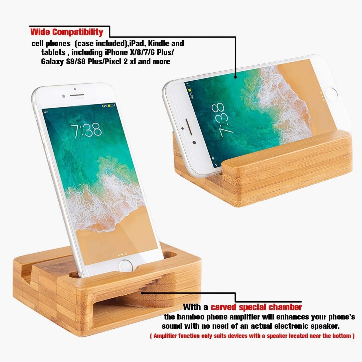 Encozy Cell Phone Stand with Sound Amplifier, Natural Bamboo Wooden Desktop Mobile Phone Holder (Sound Stand)