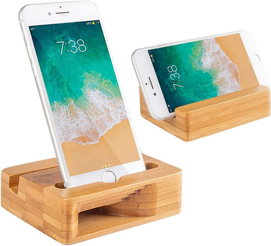 Encozy Cell Phone Stand with Sound Amplifier, Natural Bamboo Wooden Desktop Mobile Phone Holder (Sound Stand)