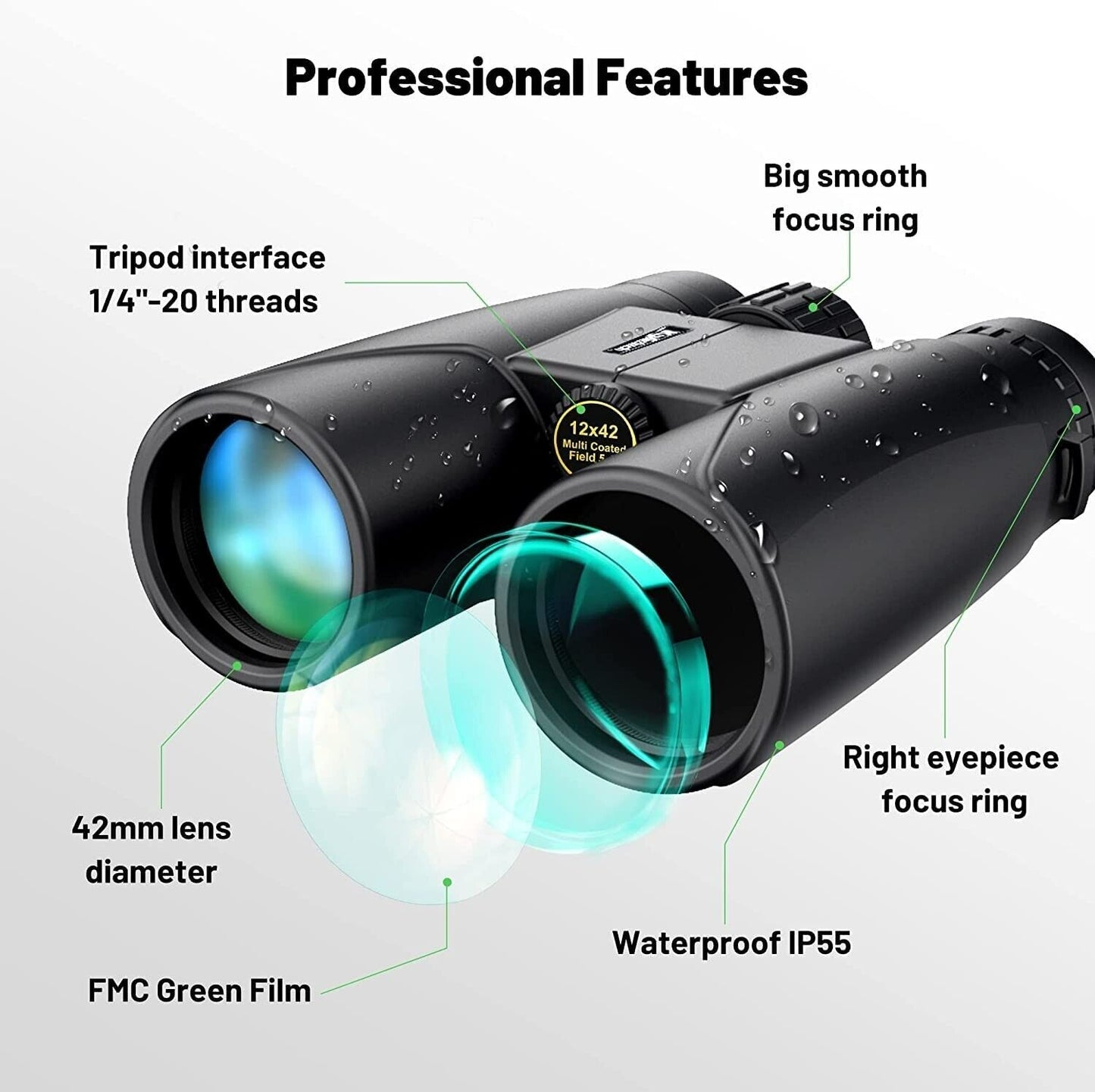 Kylietech High Power Binoculars 12x42 Binocular for Adults with BAK4 Prism, FMC Lens, Fog proof & Waterproof Great for Bird Watching Travel Stargazing Hunting Concerts