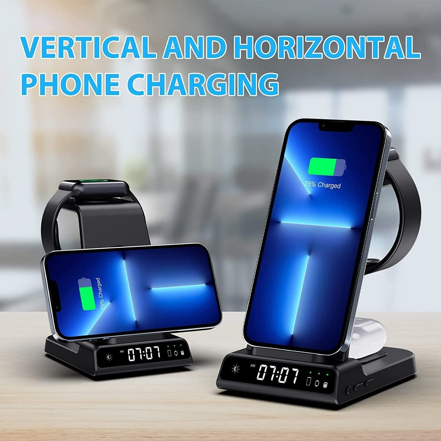 Wireless Charger, 3 in 1 Wireless Charging Station with Clock for iPhone 14 Pro Max 13 12 Pro, Apple Watch Charger Stand for iWatch 8 7 SE 6 5