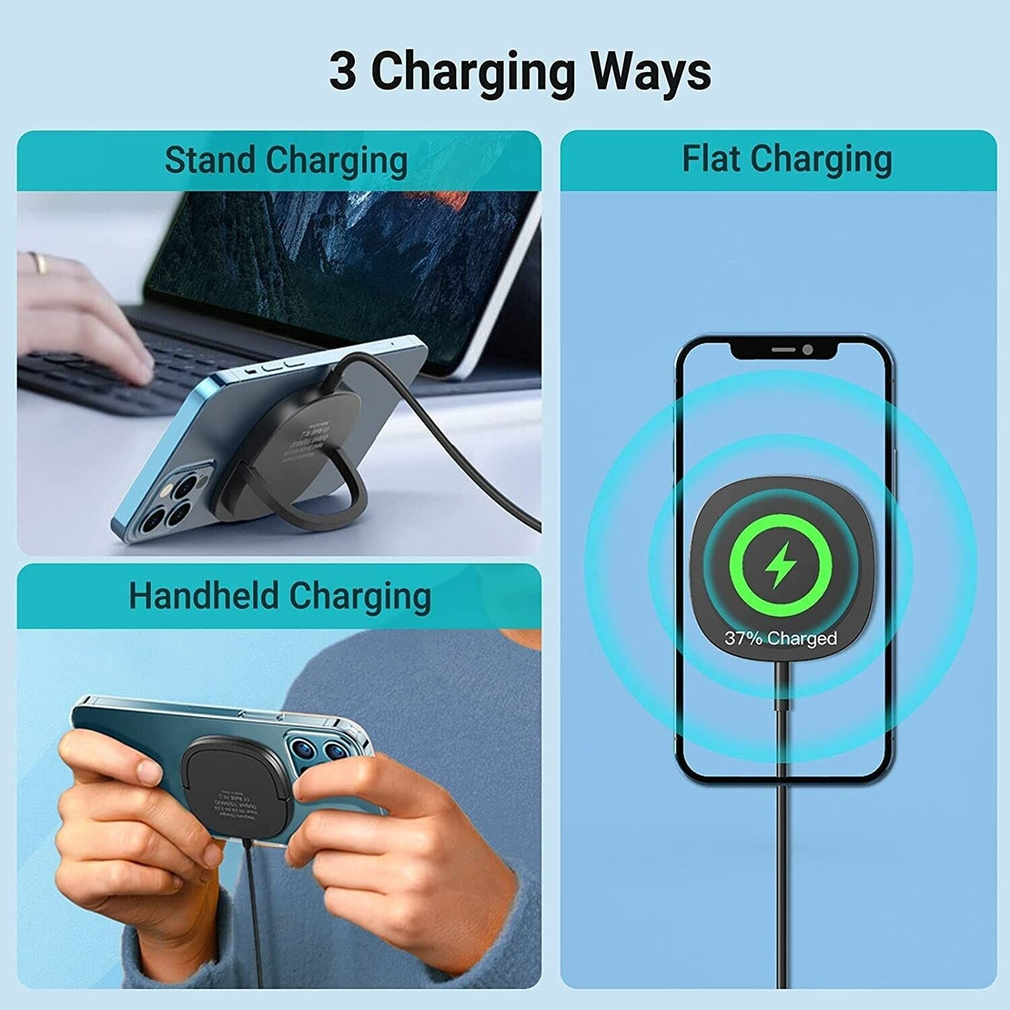 Wireless Charging Pad 15W With 20W Power Adapter, Qi Wireless Charger, Unique Design Perfect for AirPods, Strong Magnetic Wireless Charger For iPhone 13 12 Pro max Black or Navy Blue White Quntis