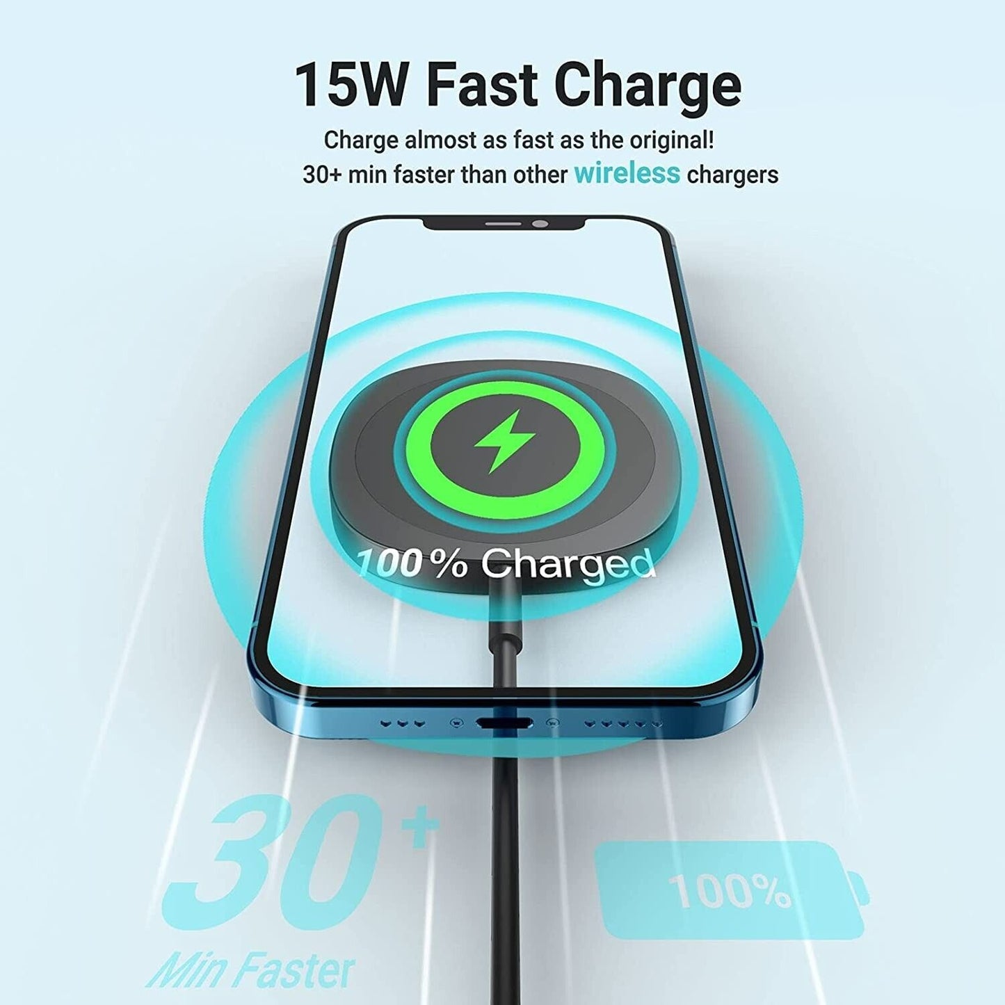 Wireless Charging Pad 15W With 20W Power Adapter, Qi Wireless Charger, Unique Design Perfect for AirPods, Strong Magnetic Wireless Charger For iPhone 13 12 Pro max Black or Navy Blue White Quntis