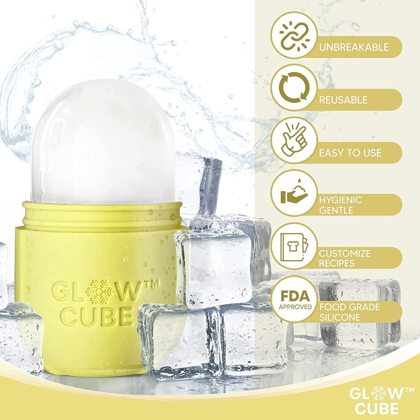 GLOW CUBE Ice Roller For Face Eyes and Neck To Brighten Skin & Enhance Your Natural Glow/Reusable Facial Treatment to Tighten & Tone Skin & De-Puff The Eye Area (Pastel Yellow)