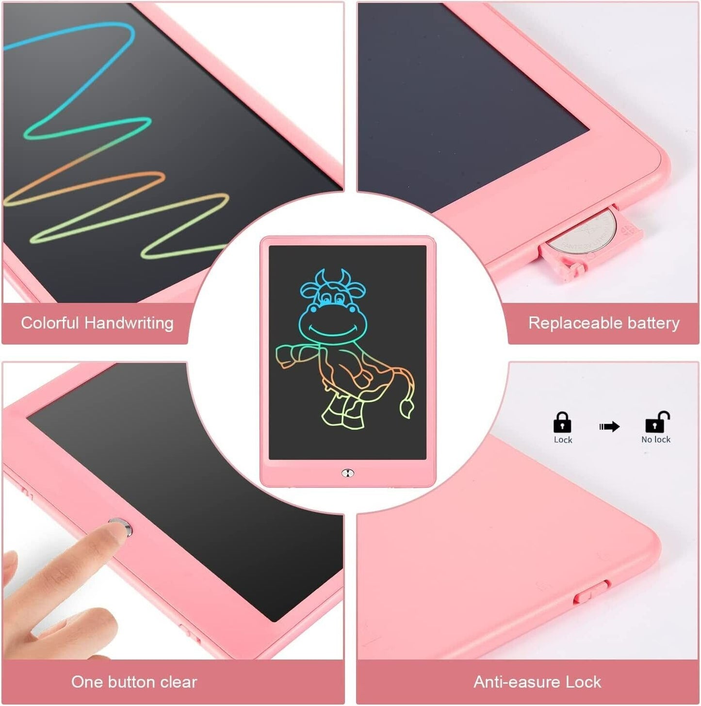 ERUW Colourful LCD Writing Tablet 10 Inch Electronic Drawing Board Doodle Pad Office Handwriting Pad eWriter with Stylus- Best Gifts for kids Christmas Birthday Home School Office Blue or Pink