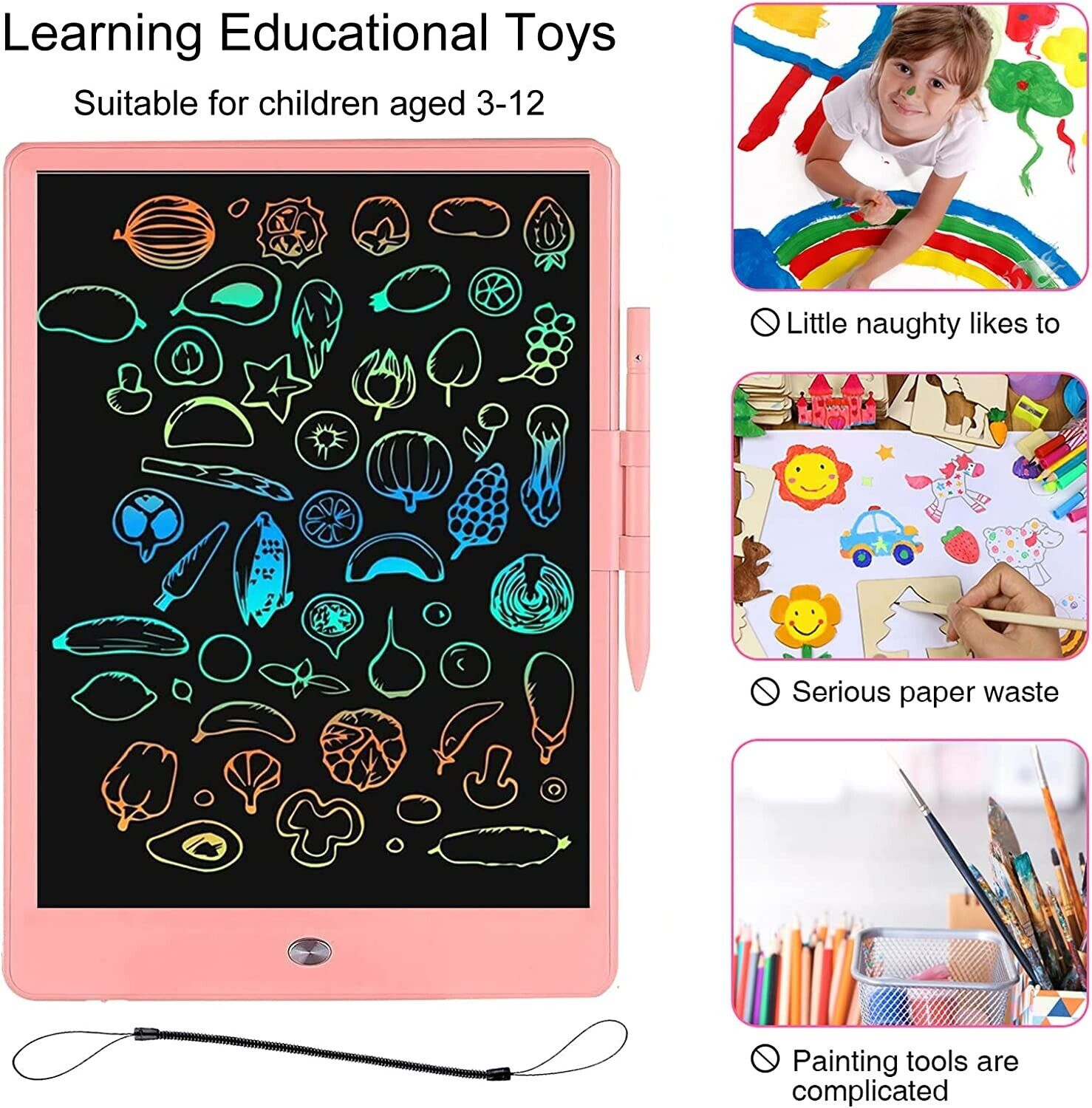 SAYLITA 12 Inch LCD Writing Tablet Kids,Toddler Toys Doodle Board Learning  Drawing Board Toys for 3 6 9 Year Old Boys Girls Birthday Gifts Idea Light