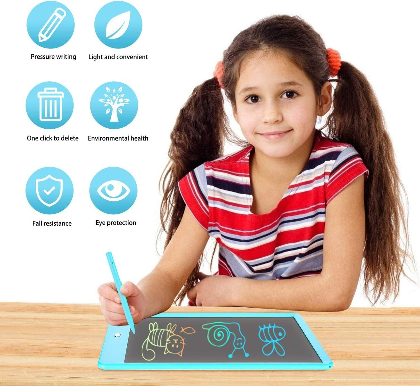 ERUW Colourful LCD Writing Tablet 10 Inch Electronic Drawing Board Doodle Pad Office Handwriting Pad eWriter with Stylus- Best Gifts for kids Christmas Birthday Home School Office Blue or Pink