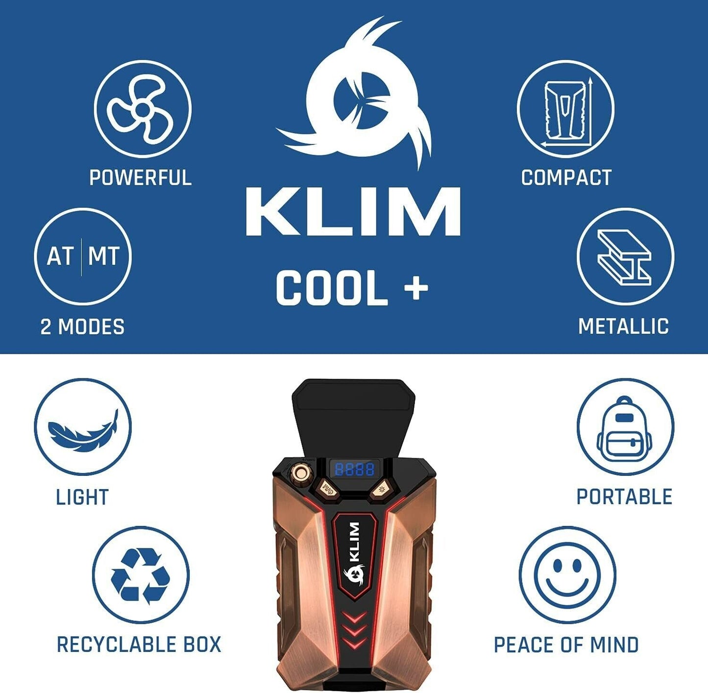 KLIM Cool Metal Laptop Cooler Fan - NEW 2023 - The Most Powerful Gaming External Air Vacuum - Computer USB for Immediate Cooling - Slim - Portable - Quiet