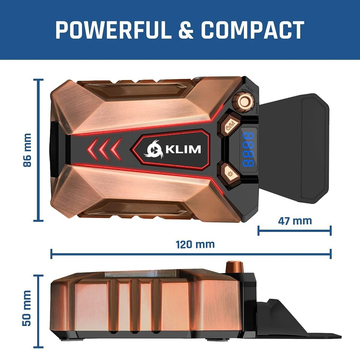 KLIM Cool Metal Laptop Cooler Fan - NEW 2023 - The Most Powerful Gaming External Air Vacuum - Computer USB for Immediate Cooling - Slim - Portable - Quiet