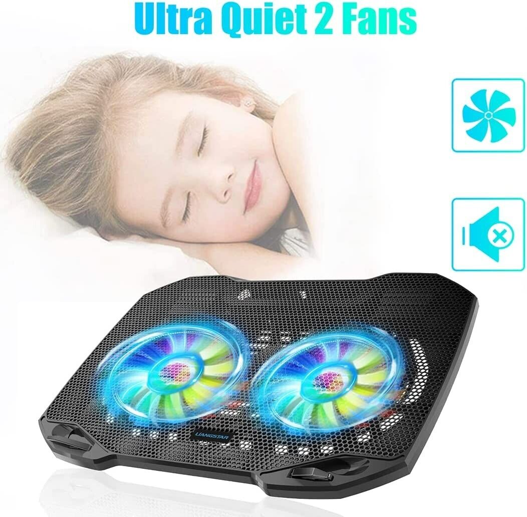 Laptop Cooling Pad, Gaming Laptop Cooler with 2 Quiet Big Fans, RGB 7 Colour Light Change, Portable USB Laptop Stand 11 to 15.6 Inch, Slim and Easy Carry Working Study Outdoor Travel