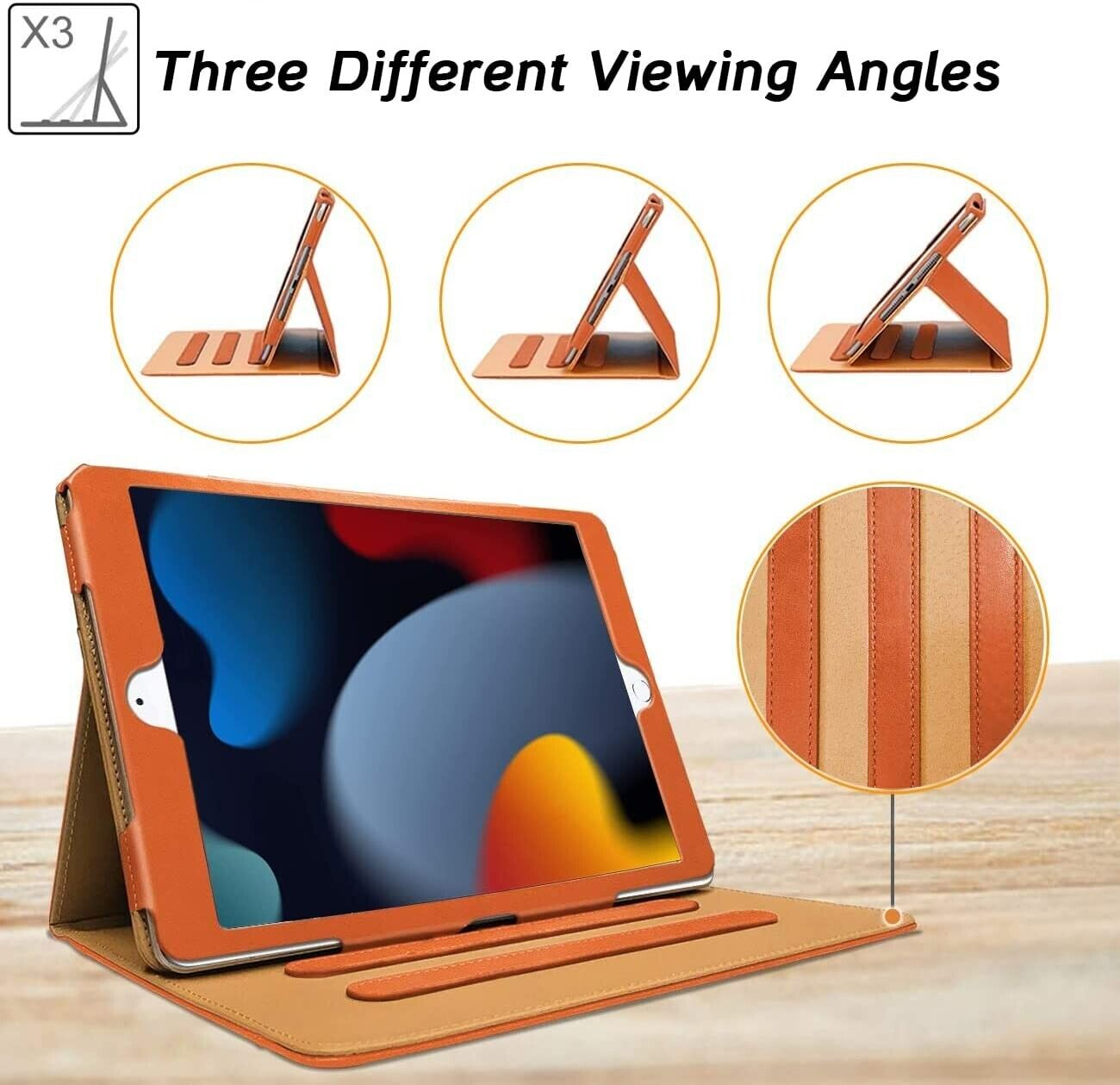 DAORANGE Case for iPad 9th Generation 10.2 2021, Premium PU Leather Case with Auto Sleep/Wake, Multi-Angle Viewing and Document Slots for iPad 9th/8th/7th Gen 10.2-Inch 2021/2020/2019 Burnt Orange