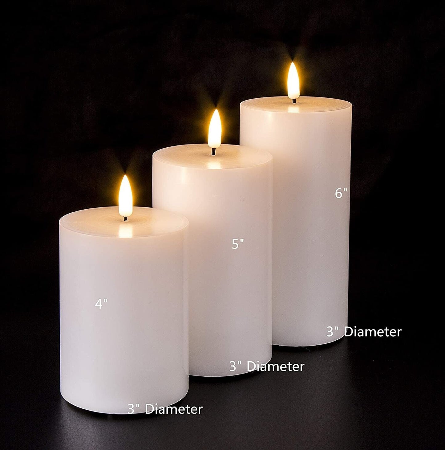 Eywamage White Flameless Pillar Candles with Remote, Flickering Real Wax LED Battery Candles Φ 3" H 4" 5" 6"