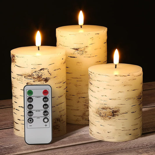 Eywamage Rustic Flameless Pillar Candles with Remote, Flickering Real Wax LED Battery Candles Φ 3" H 4" 5" 6"