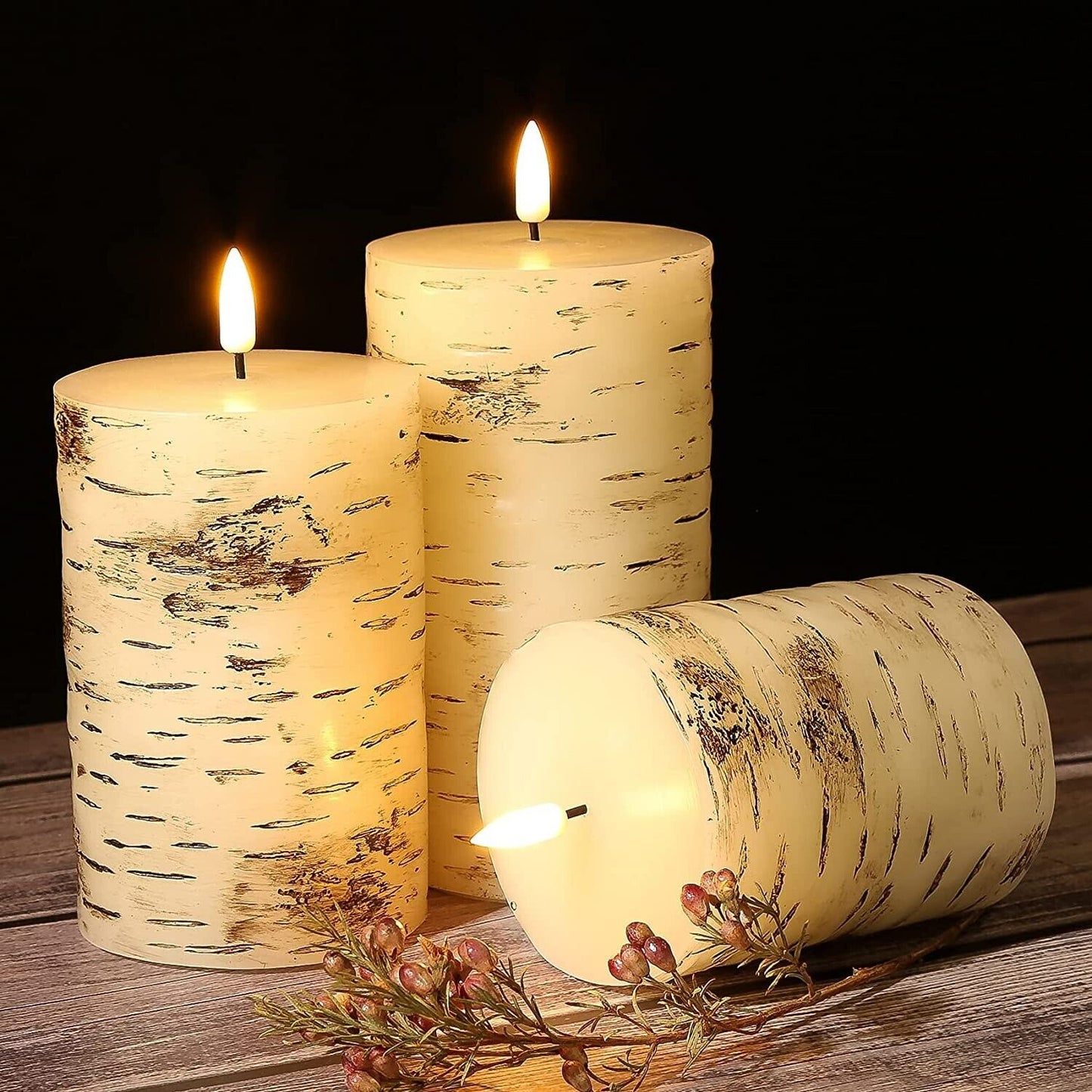 Eywamage Rustic Flameless Pillar Candles with Remote, Flickering Real Wax LED Battery Candles Φ 3" H 4" 5" 6"