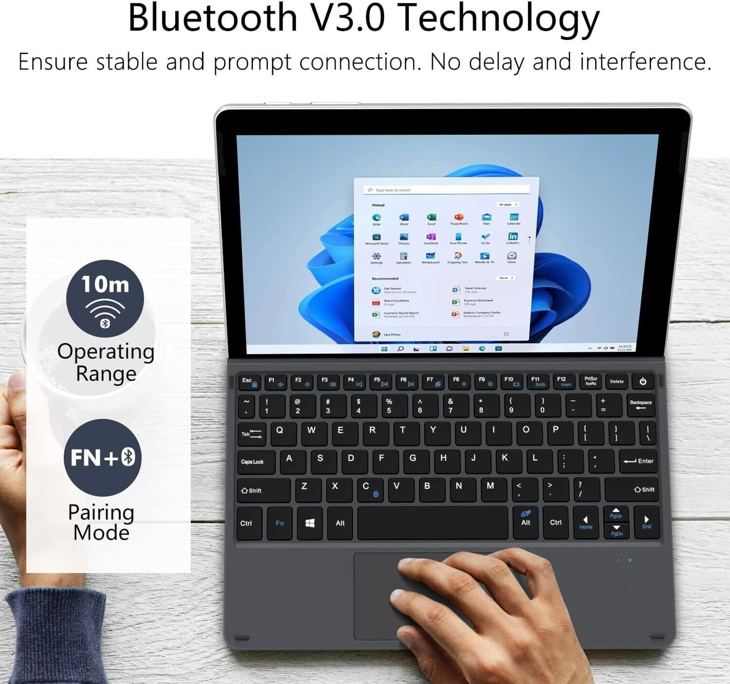 MoKo Type Cover Fit Microsoft Surface Go 3 (2021)/ Surface Go 2 2020 / Surface Go 2018, Ultra-Slim Wireless Bluetooth Keyboard with Micro-USB Charging Cable and Built-in Rechargeable Battery, Black