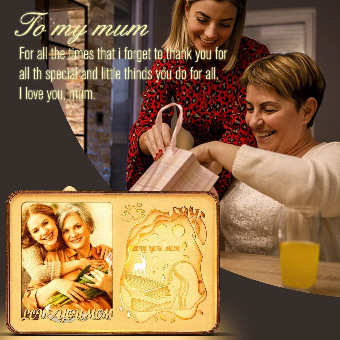 Buioata Birthday Gifts for Mum from Daughter Son,  Mum Gifts Night Light Mummy Presents, Idea Christmas Thanksgiving Birthday Gifts for Mum, Mum Photo Frame Love You Mum Picture Frame Table Lamp