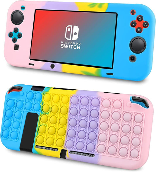 Fidget Pop Anti Stress Toy for Kids Adults Soft Silicone Shock-Absorption & Anti-Scratch Protective Case Cover for Nintendo Switch 6.2 inch