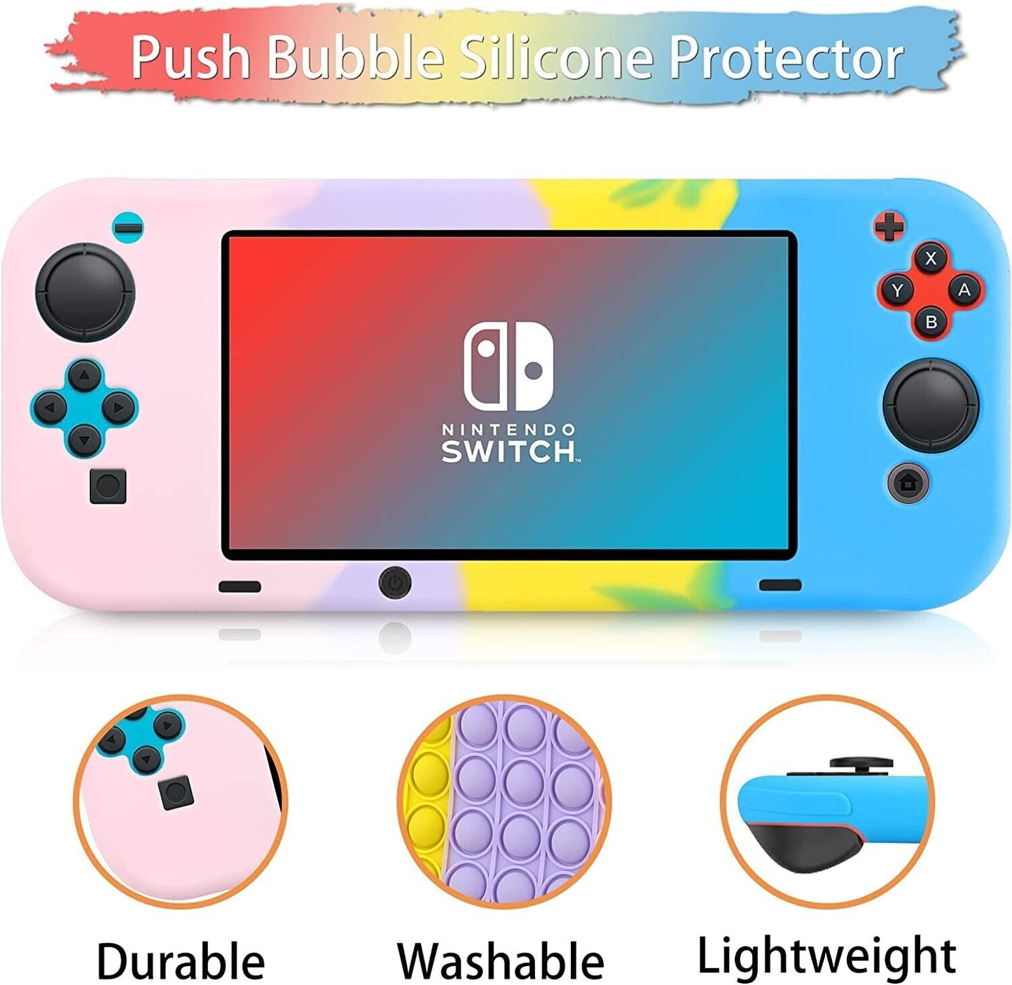 Fidget Pop Anti Stress Toy for Kids Adults Soft Silicone Shock-Absorption & Anti-Scratch Protective Case Cover for Nintendo Switch 6.2 inch