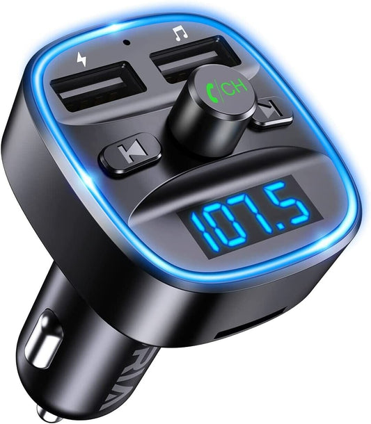ORIA Bluetooth FM Transmitter for Car, [2022 Upgraded] Wireless in-Car Radio Adapter Car Kit, Universal Car Charger with Dual USB Charging, Hands-Free Calling, Music Player Supports TF Card & USB Disk