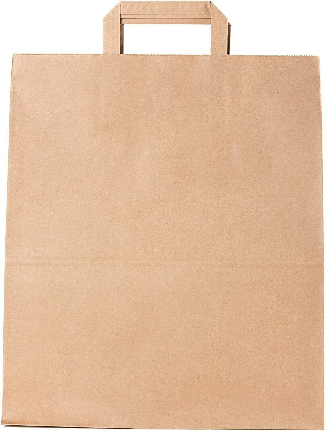 Kraft Flat Handle Sustainable Carrier Bag, Environmentally Friendly Brown Paper, 36 x 15 x 30 cm, 70 gr, 375 pcs Package