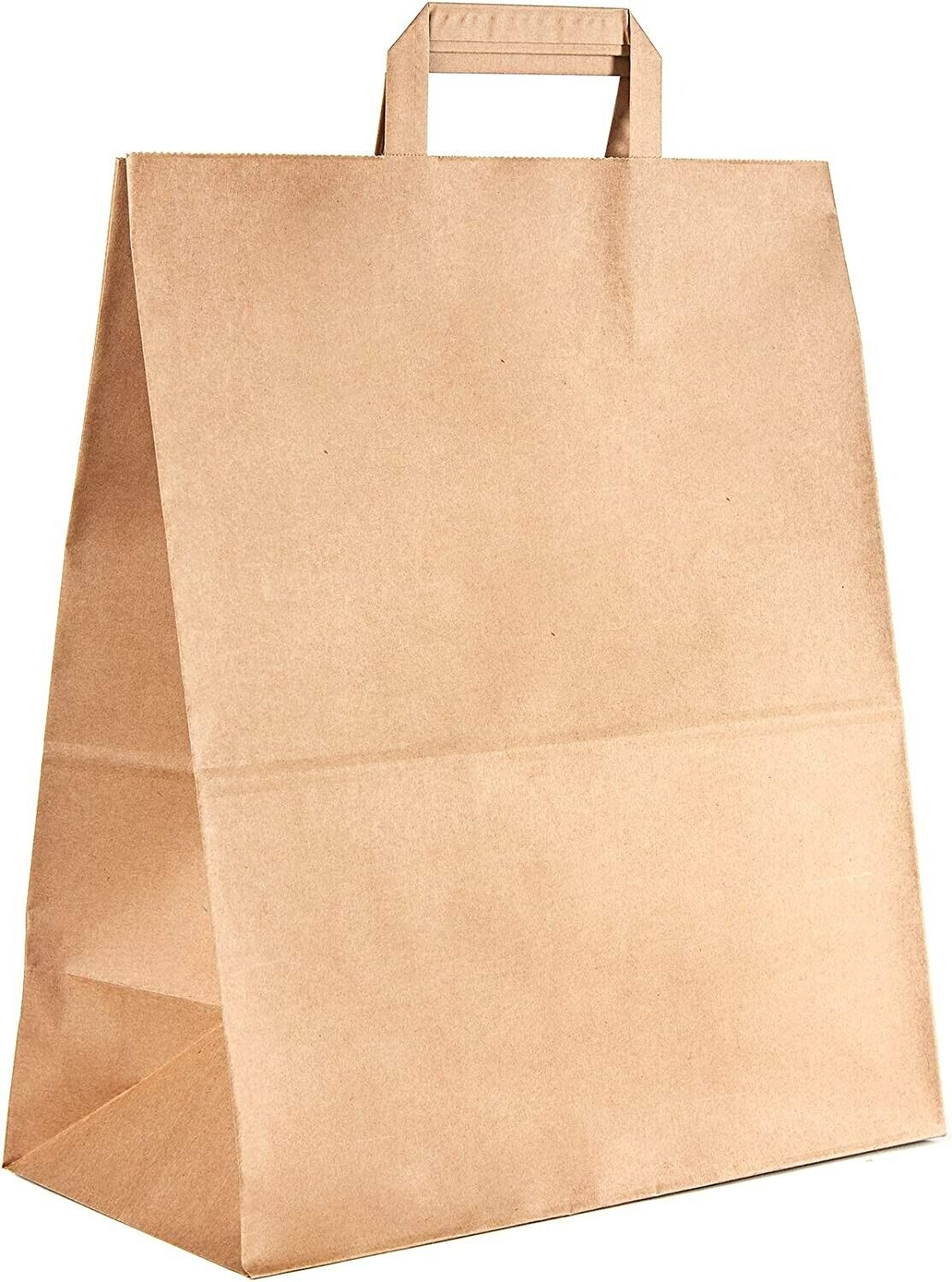 Kraft Flat Handle Sustainable Carrier Bag, Environmentally Friendly Brown Paper, 36 x 15 x 30 cm, 70 gr, 375 pcs Package