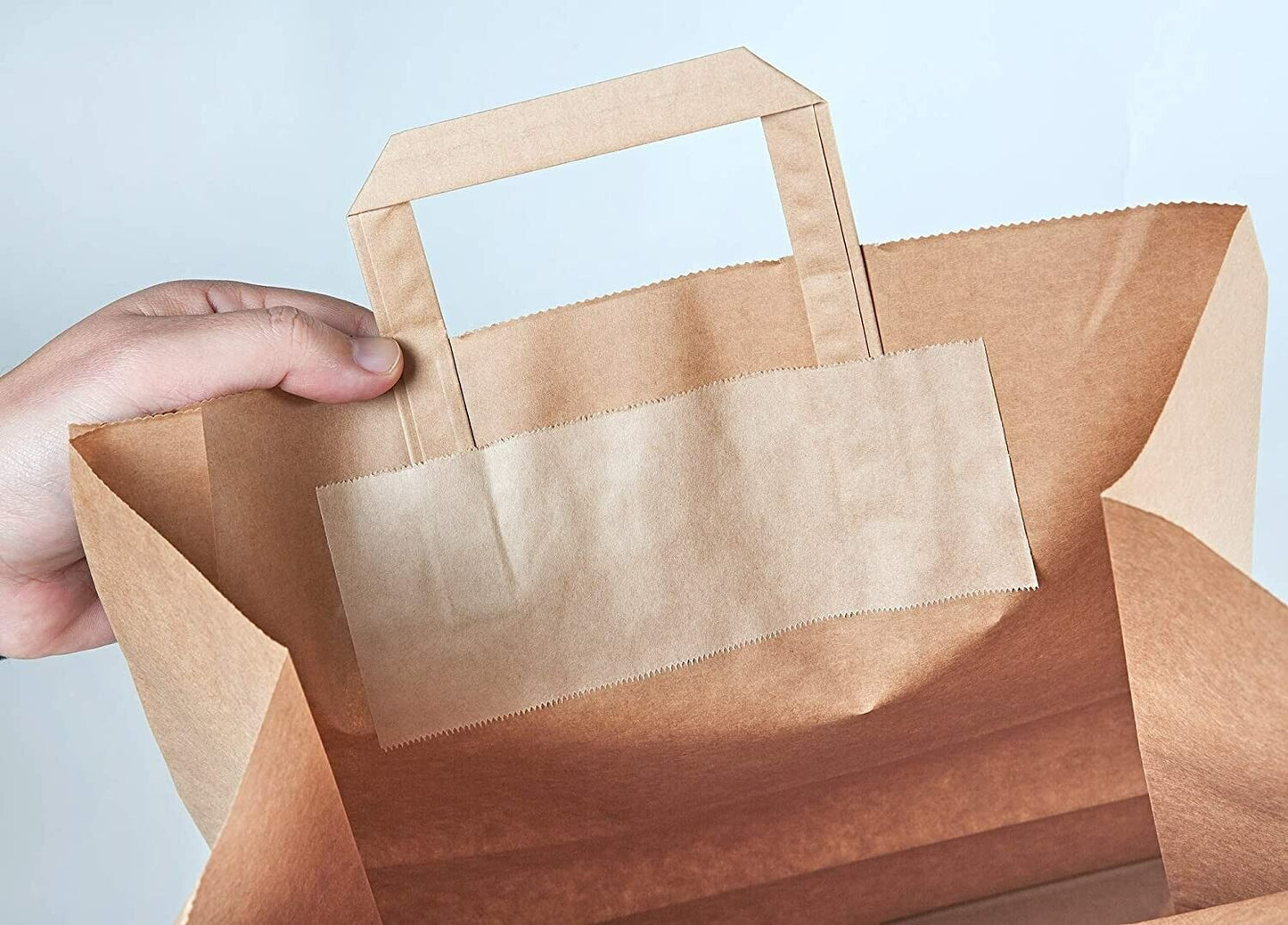 Kraft Flat Handle Sustainable Carrier Bag, Environmentally Friendly Brown Paper, 36 x 15 x 30 cm, 70 gr, 375 pcs Package