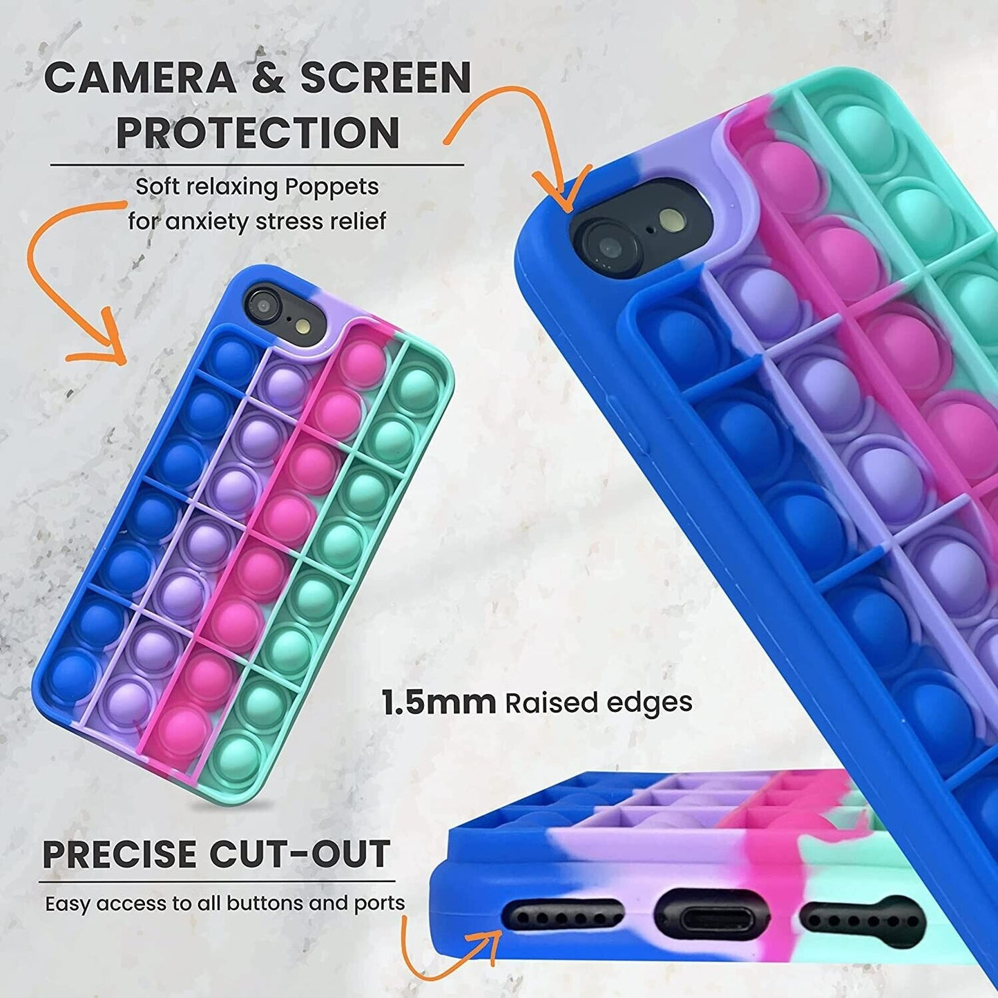 DUAS Fidget Phone Case, Pop iPhone 7 Case, Pop iPhone Case, Poppet iPhone 8 Case Fidget Phone Case for iPhone 6 7 8 SE2020, Poppet iPhone 6s Anxiety Stress Relief Shockproof Hearts Silicone Case