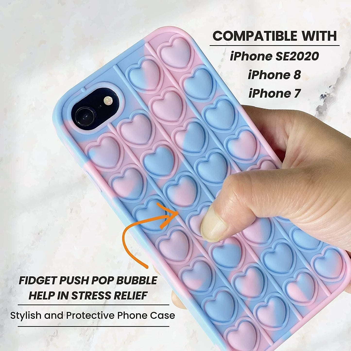 DUAS Fidget Phone Case, Pop iPhone 7 Case, Pop iPhone Case, Poppet iPhone 8 Case Fidget Phone Case for iPhone 6 7 8 SE2020, Poppet iPhone 6s Anxiety Stress Relief Shockproof Hearts Silicone Case