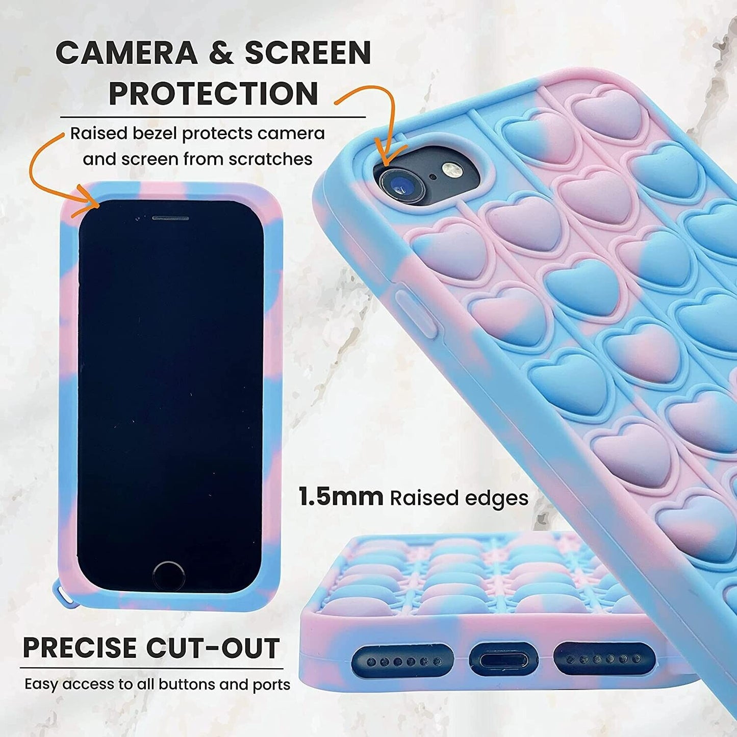 DUAS Fidget Phone Case, Pop iPhone 7 Case, Pop iPhone Case, Poppet iPhone 8 Case Fidget Phone Case for iPhone 6 7 8 SE2020, Poppet iPhone 6s Anxiety Stress Relief Shockproof Hearts Silicone Case