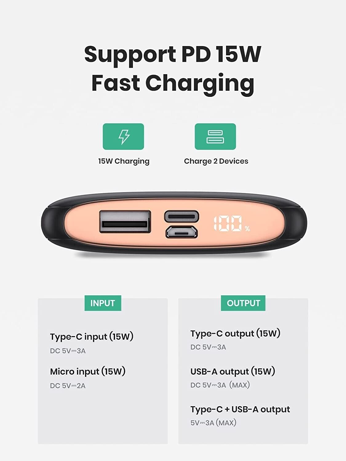 TOPK Portable Charger, 3A 10000mAh USB C Power Bank with LED Display Power Bank Compatible with iPhone 13 12 Pro Xs Samsung Huawei Battery Pack