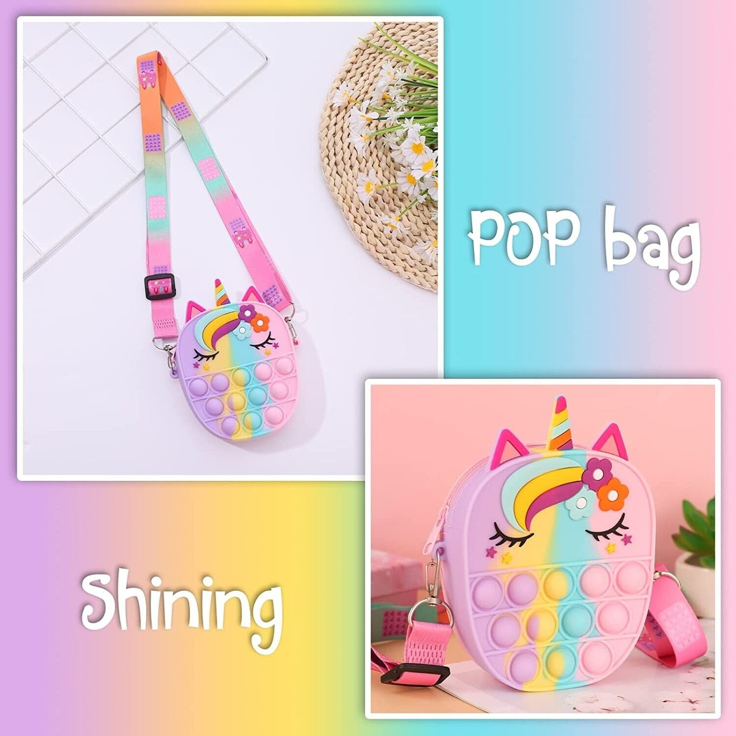 FANTESI Pop Purse Fidget Bag Toys, Poppet Push Bubble Crossbody Shoulder Bag Sensory Toy Handbag Stress Relief Silicone Bag for Girls Kids (multi)