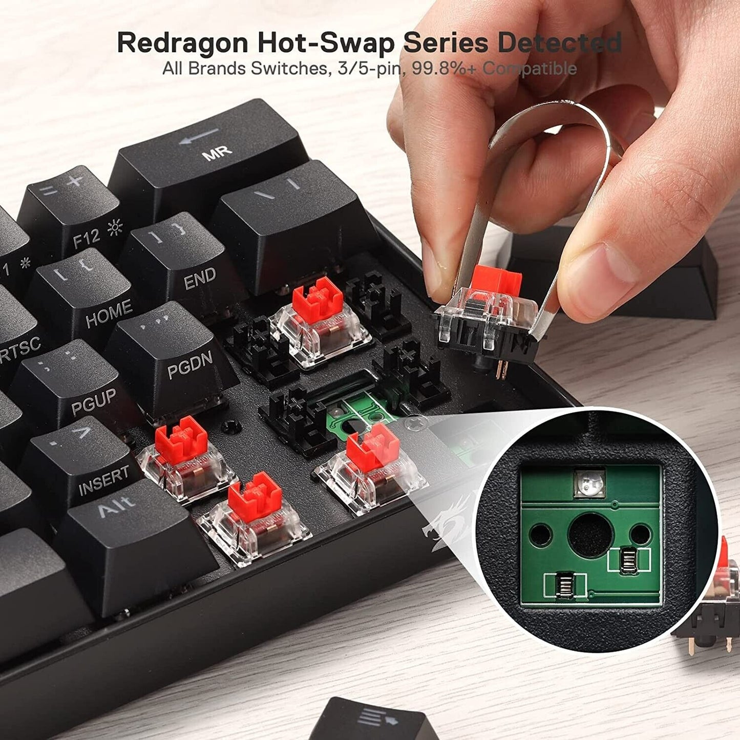 Redragon K530 Pro Draconic 60% Wireless RGB Mechanical Keyboard, Bluetooth/2.4Ghz/Wired 3-Mode 61 Keys Compact Gaming Keyboard w/100% Hot-Swap Socket