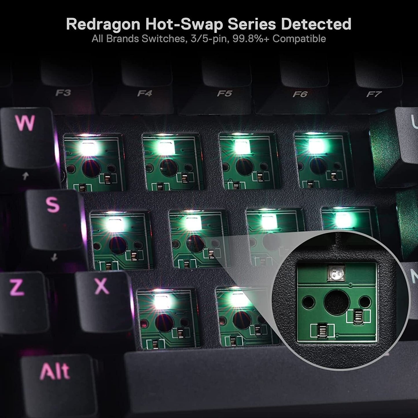 Redragon K530 Pro Draconic 60% Wireless RGB Mechanical Keyboard, Bluetooth/2.4Ghz/Wired 3-Mode 61 Keys Compact Gaming Keyboard w/100% Hot-Swap Socket