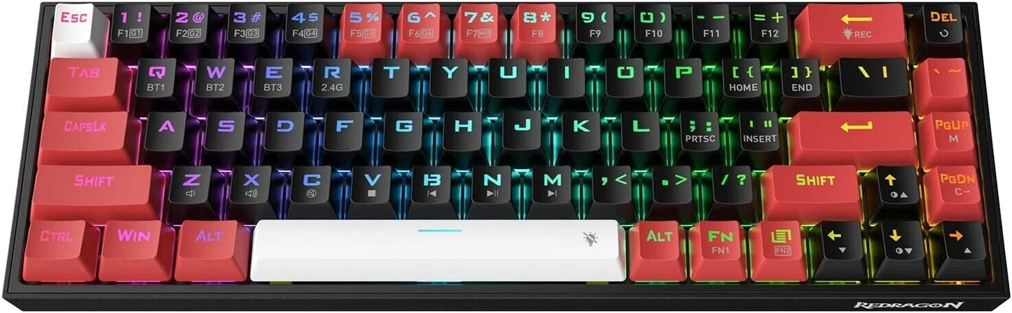 Redragon K631 PRO 65% 3-Mode Wireless RGB Gaming Keyboard, 68 Keys Hot-Swappable Compact Mechanical Keyboard w/Hot-Swap Free-Mod PCB Socket & Dedicated Arrow Keys, Quiet Red Linear Switch