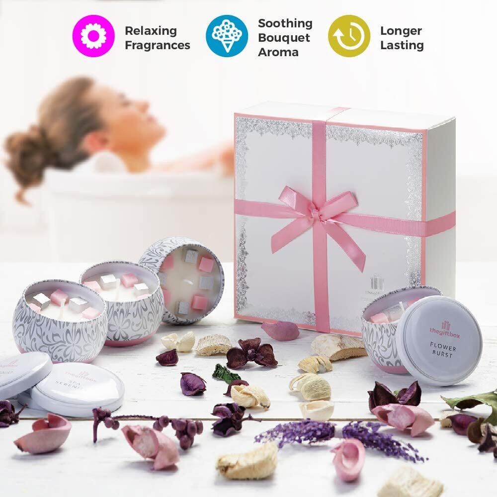 thegiftbox Scented Candles Gifts for Women and Ladies Birthday Gifts are Luxury and Anniversary and Birthday Gifts for Her 4 Pack Tin Candles (Loveflowe