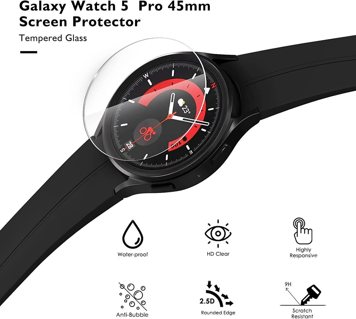 RIOVO Samsung Galaxy Watch 5 Pro 45mm Screen Protector (4 Pack) (not for 44mm/40mm), Tempered Glass Screen Protection Cover for Galaxy 2022 New Version Watch 5 Pro 45mm