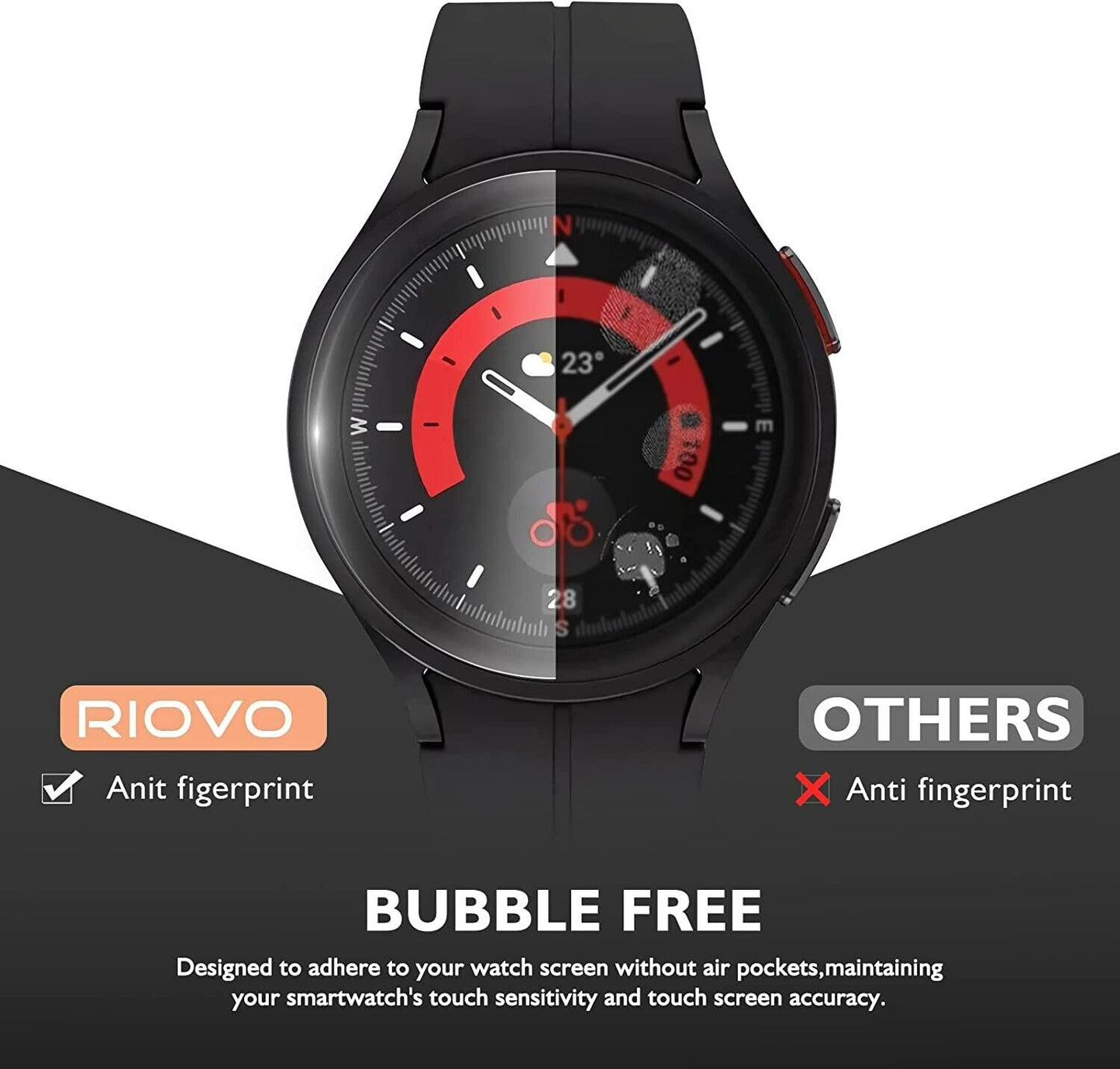 RIOVO Samsung Galaxy Watch 5 Pro 45mm Screen Protector (4 Pack) (not for 44mm/40mm), Tempered Glass Screen Protection Cover for Galaxy 2022 New Version Watch 5 Pro 45mm