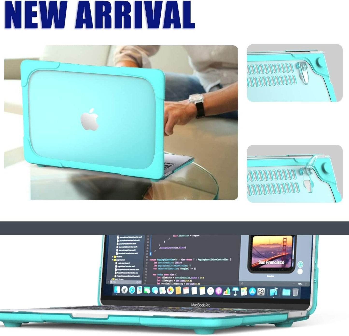 Ausmix Case for MacBook Pro 13 inch 2020 Release M1 A2338 A2289 A2251, Heavy Duty Plastic Hard Shell Case Kickstand Protective Cover for MacBook Pro 13" with Retina with Touch ID, Light Blue