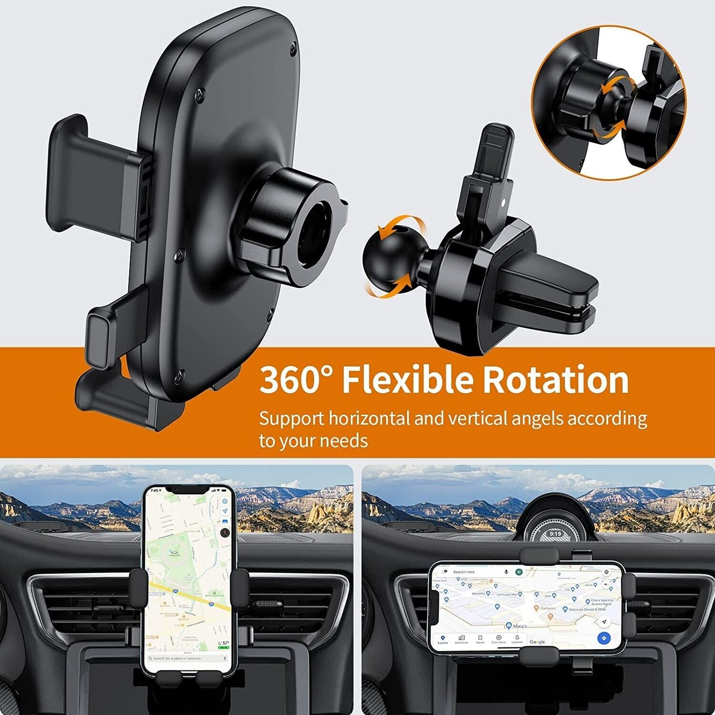 UNBREAKcable Air Vent Car Phone Holder, Gravity Car Phone Mount with 360 Degree Rotation compatible for iPhone & 13 12 11 Pro Max XR XS Max X 8 7 6S 6 Plus SE 2020, Samsung