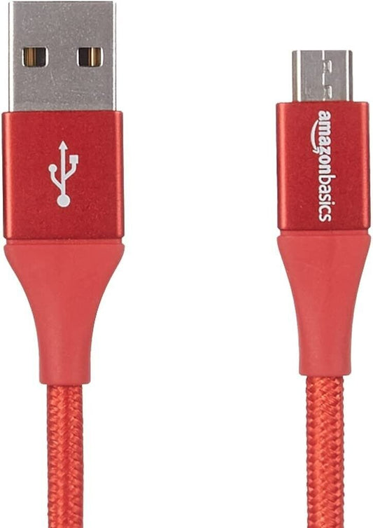 Amazon Basics Double Braided Nylon USB 2.0 A to Micro B Cable | 1 Foot (0.3 m), Red