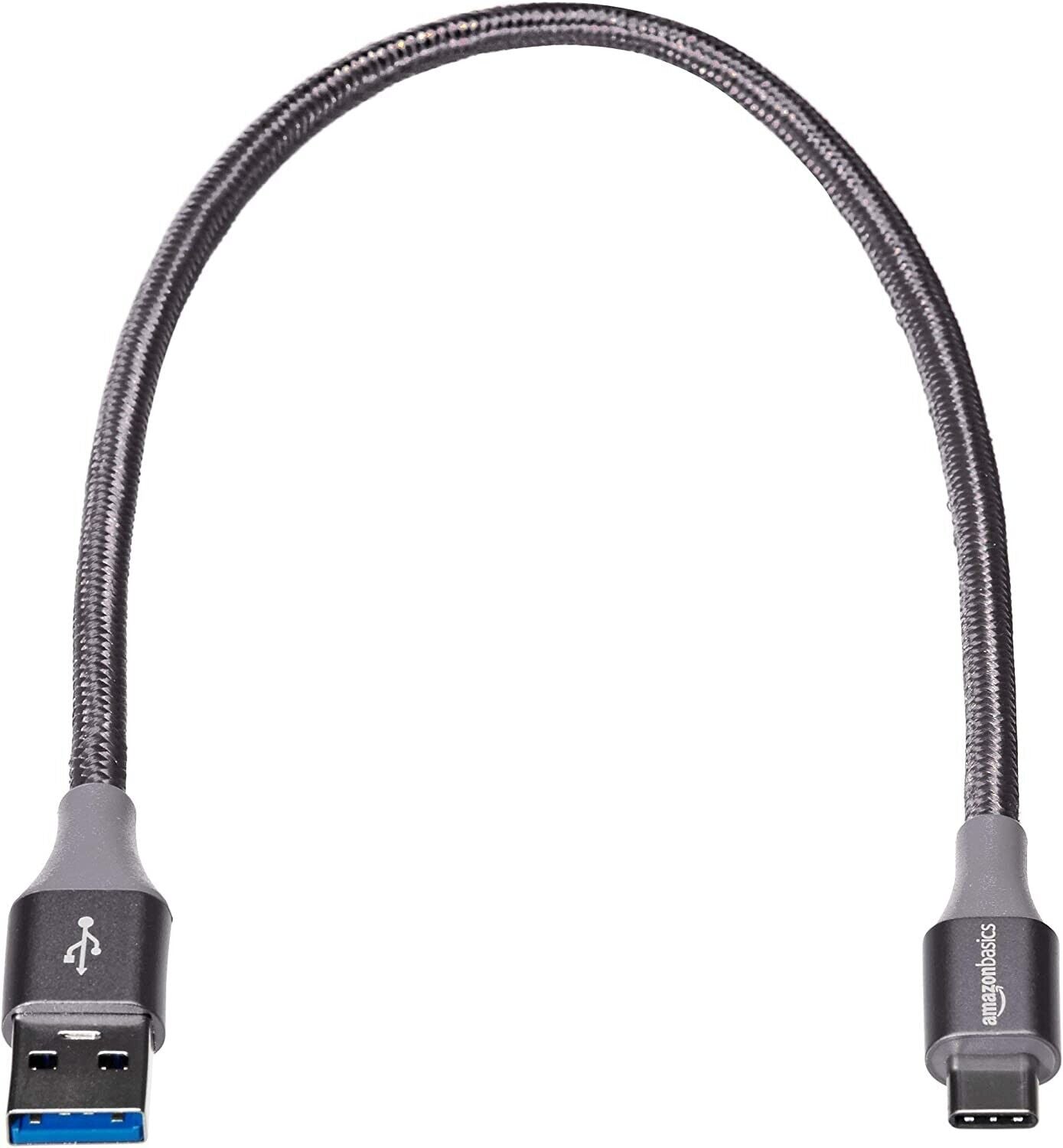 Double Braided Nylon USB Type-C to Type-A 3.1 Gen 1 Cable | 0.3 m, Dark Grey