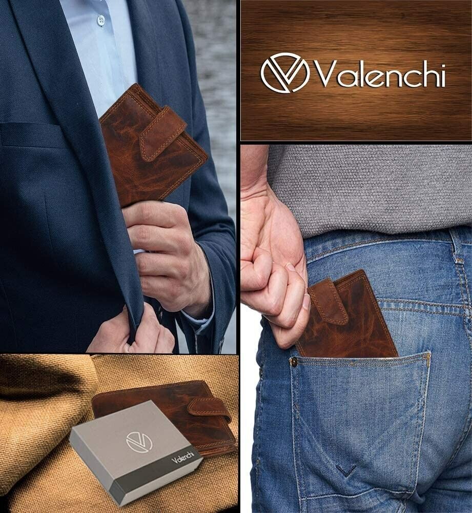 VALENCHI Mens Large Black Wallet Genuine Leather, RFID Blocking Bi-fold Card Holder with Card Slots, Coin Holder 2 Note Compartments and Stylish Minimalist Design with Gift Box