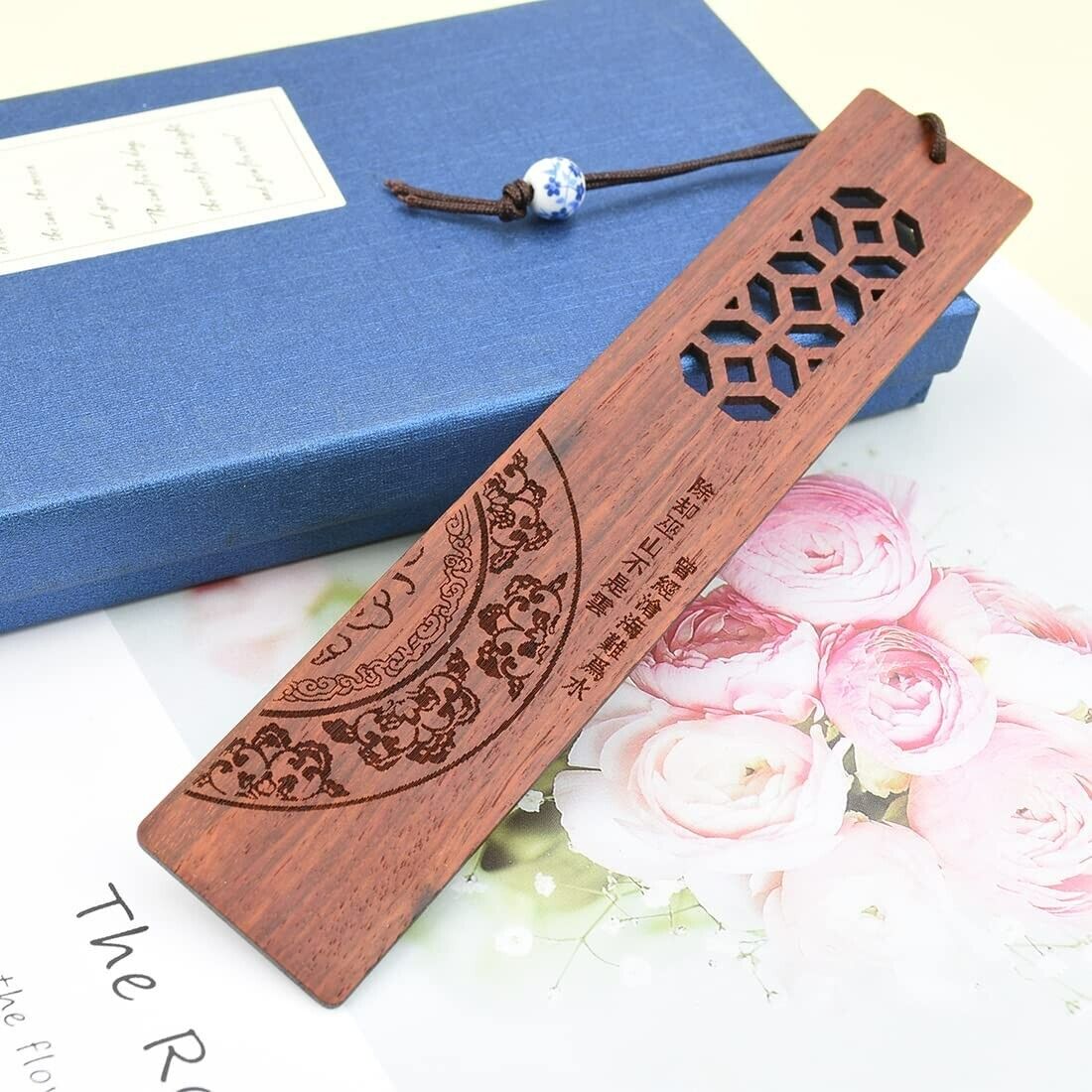 Outus Wood Bookmark for Men Women Book Lovers, Handmade Natural Wooden Carving Book Mark Bookmarks Box Set, Ideal for Birthday Present, Teachers Appreciation(Elegant Style)