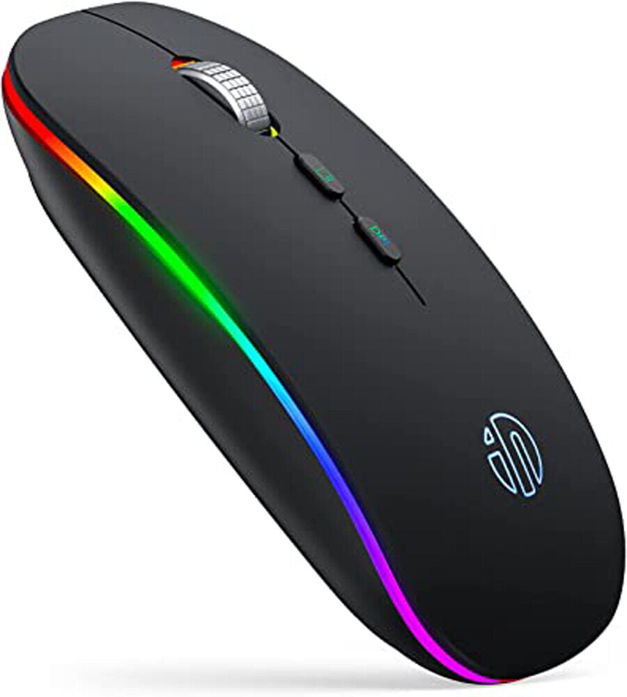 INPHIC LED Wireless Mouse, Rechargeable Silent 2.4G Wireless Computer Mouse with USB Receiver, Ultra Thin RGB Backlit Cordless Mice for Laptop, PC, Mac, Silver