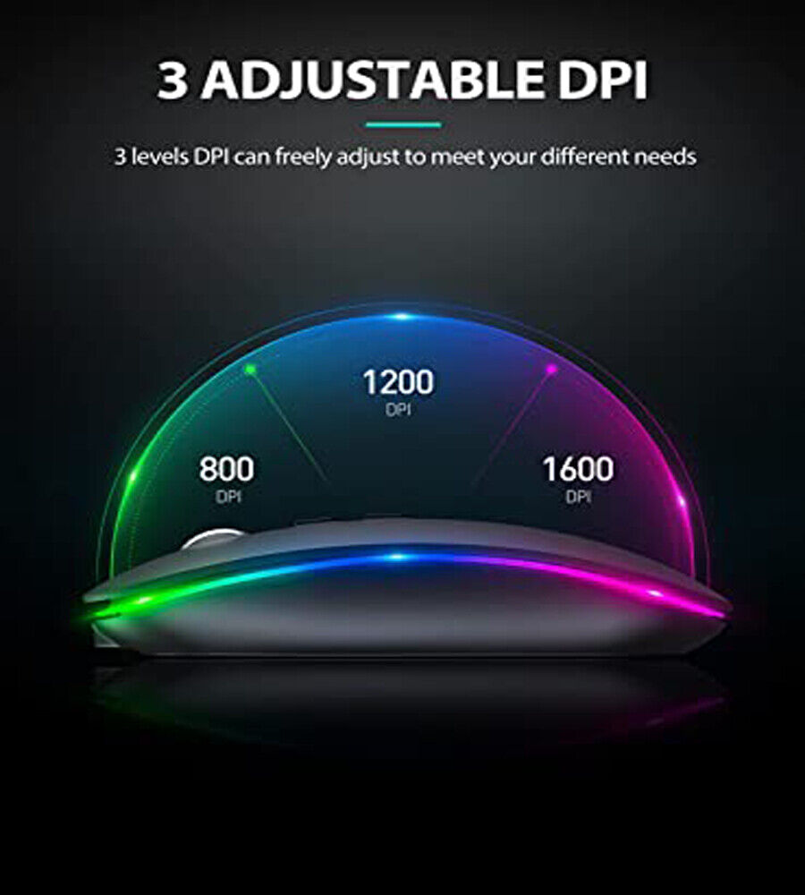 INPHIC LED Wireless Mouse, Rechargeable Silent 2.4G Wireless Computer Mouse with USB Receiver, Ultra Thin RGB Backlit Cordless Mice for Laptop, PC, Mac, Silver